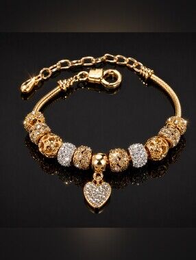 Charm Beaded Heart Bracelet. Alloy Copper Micro incert DIY. Big Bead Crystal